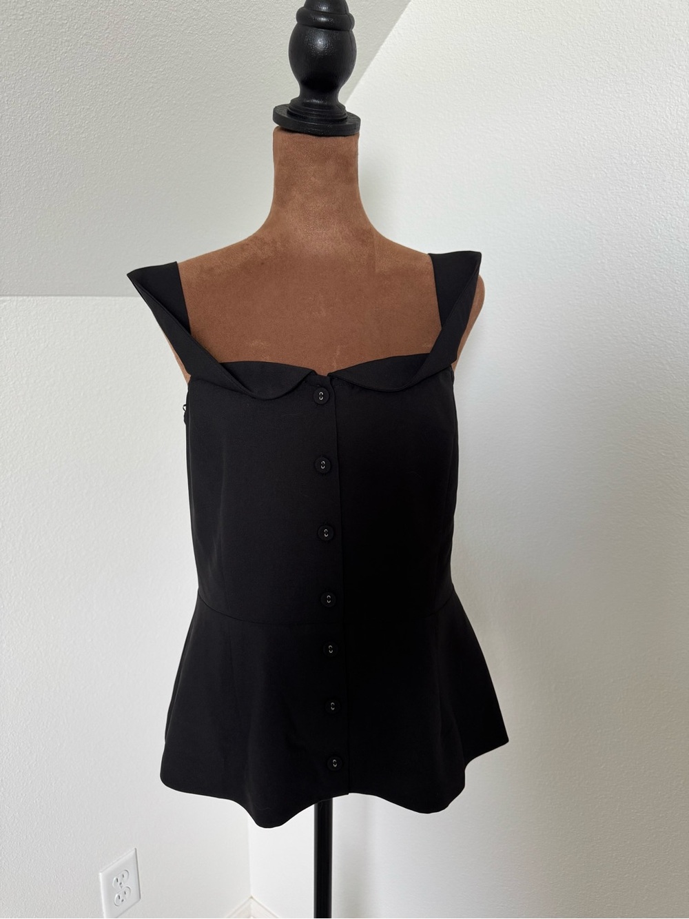 Black Button-Front Peplum Tank Top